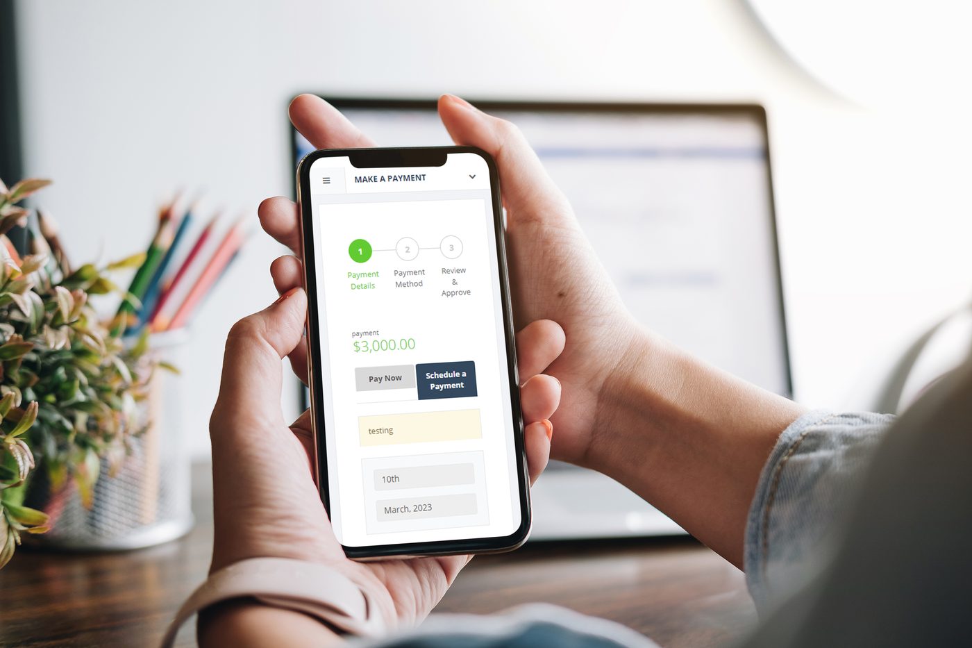 Student scheduling a tuition payment on the CompuWerx ePay mobile app