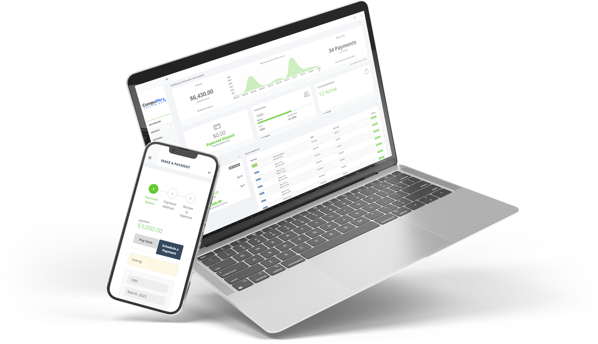 TuitionPay by CompuWerx admin dashboard on laptop and phone